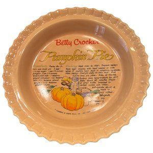 RARE: Vtg BETTY CROCKER Peach-Colored Pumpkin PIE PLATE Dish Recipe Taiwan 11"